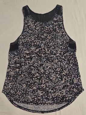 Lululemon Floral Black Purple White Sleeveless Mesh Tank Top Round Neck Size 4